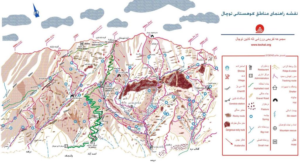Карта маршрутов на горнолыжном курорте Точал в Иране
