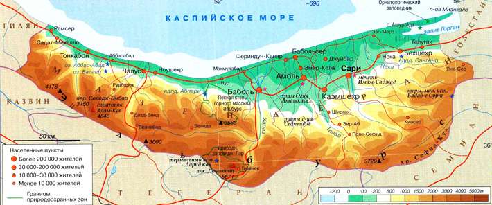 Провинция Мазендеран: карта населения 